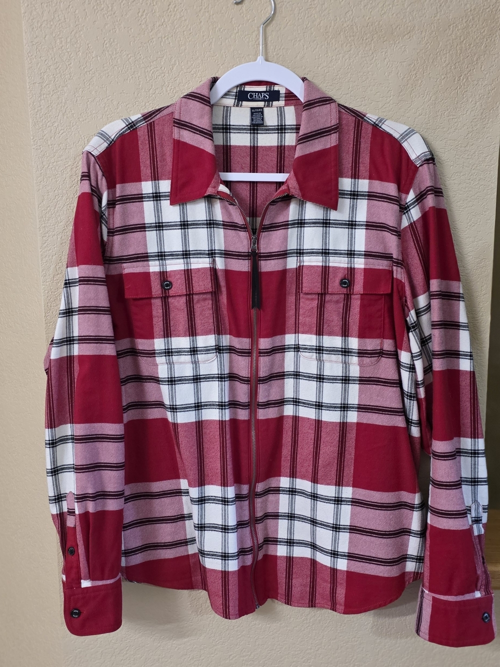 Chaps Women's Red and White Plaid Zip Shirt Jacket